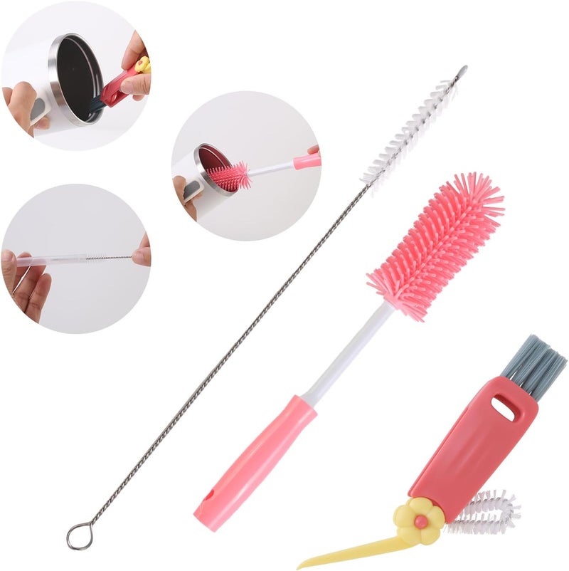 Engorgio 3 Pack Cleaner Brush Kit for Stanley, Bottle Cleaner Brush Set with Straw Brush Cleaner and Cup Lid Cleaning Brush for Stanley Cup, Tumbler Cups, Drinking Glass (Pink) - Image 1